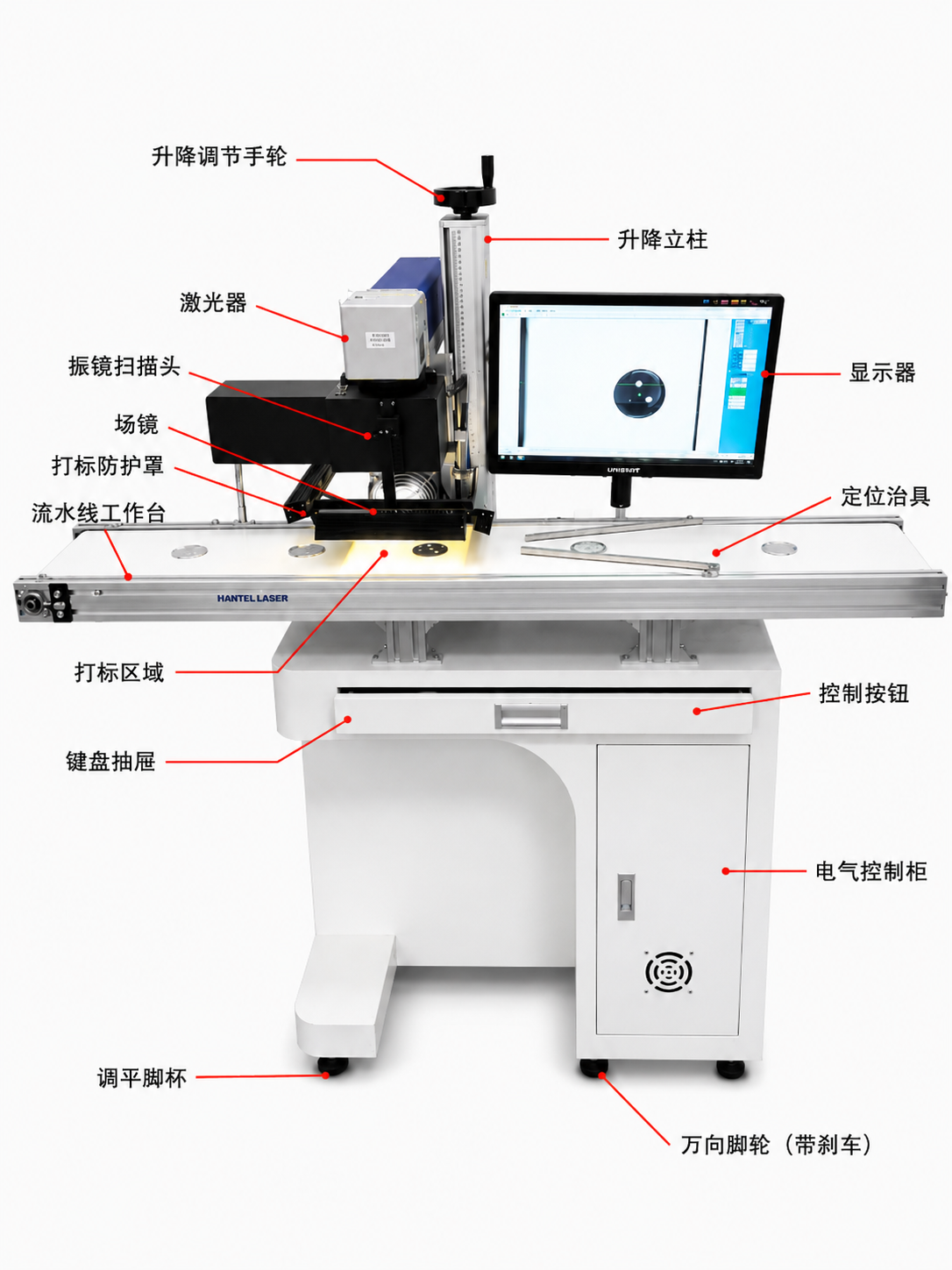 二氧化碳射频管打标机（加装流水台面视觉打标）特性 CO₂ RF tube laser marking machine