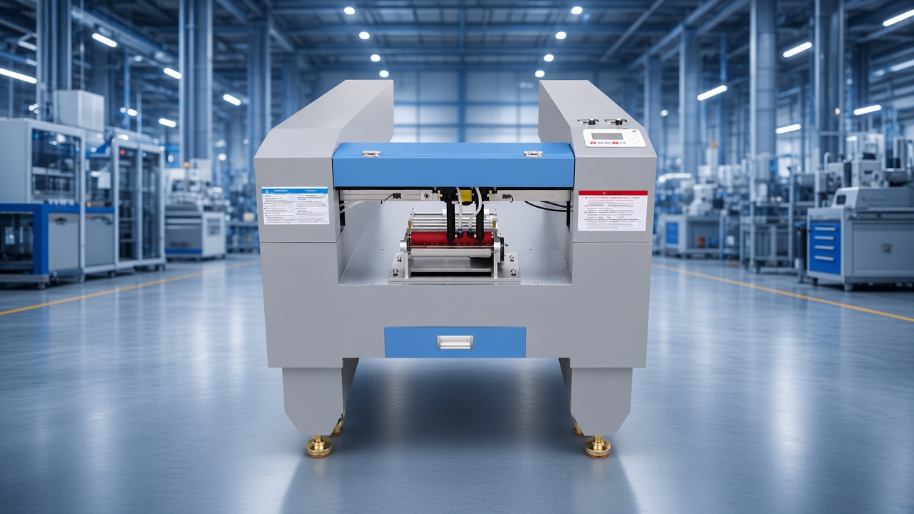 Automatic roll‑feed laser cutter for ribbon, elastic band, hook‑and‑loop tape and woven labels, fray‑free heat‑sealed cutting edge